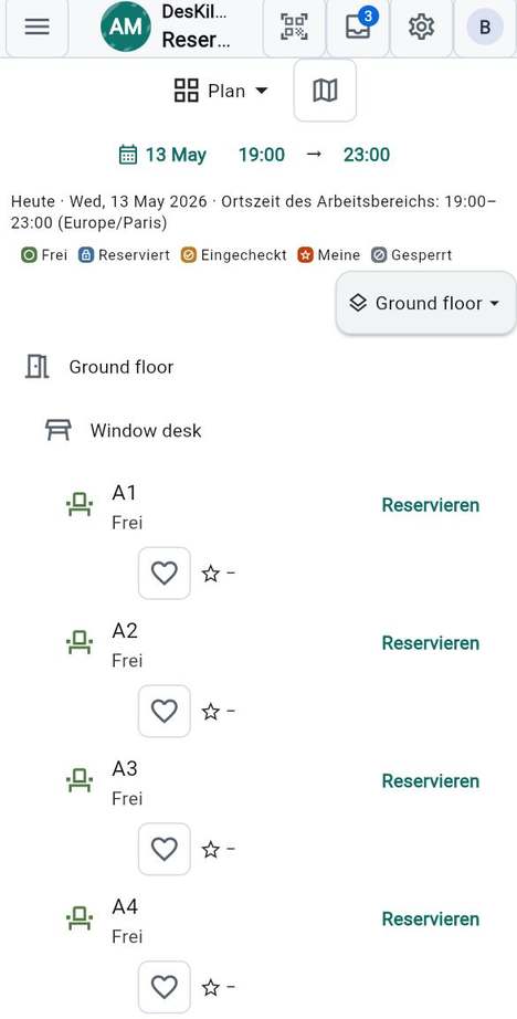 Die Plätze als Liste sehen