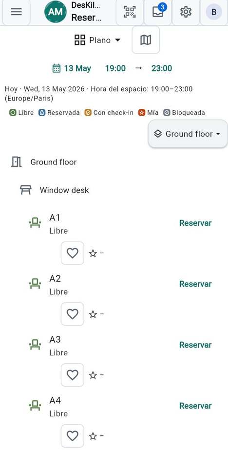 Ver las plazas como lista