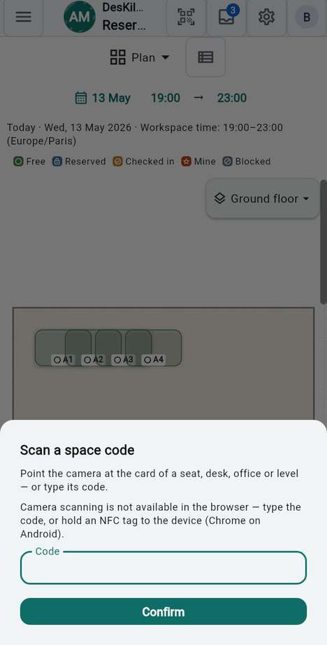 Scan a space code