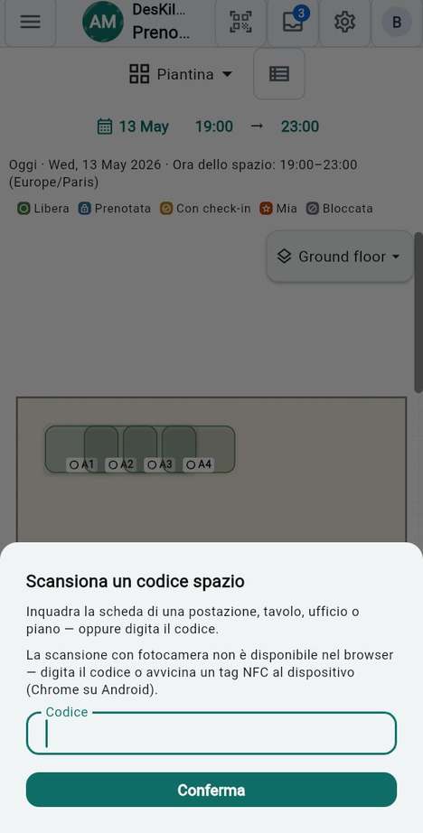 Scansionare un codice spazio