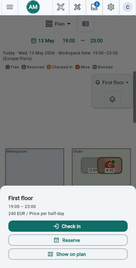 Book a whole desk, room or level