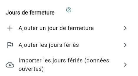 Jours de fermeture