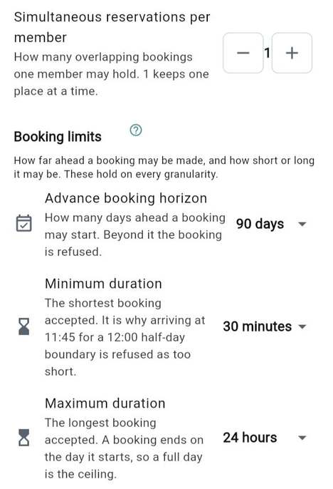 Booking limits