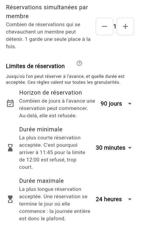 Limites de réservation