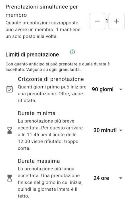 Limiti di prenotazione
