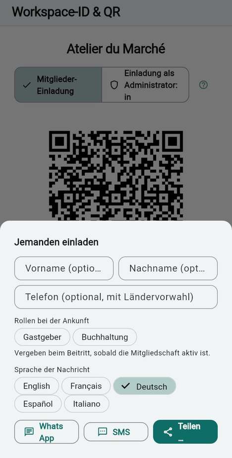 Jemanden per Nachricht einladen