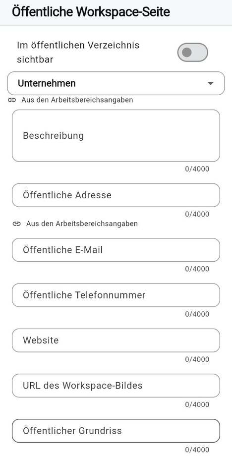 Öffentliche Workspace-Seite