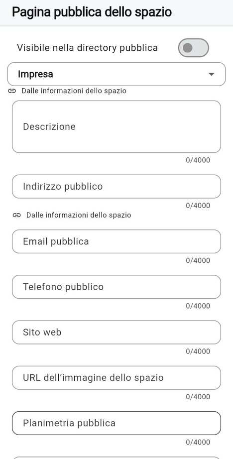 Pagina pubblica dello spazio